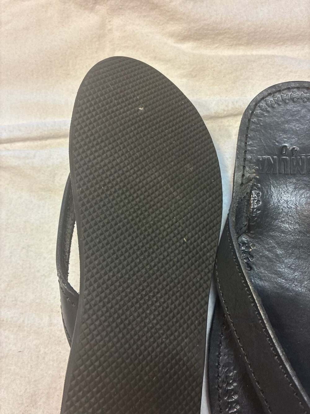 Komuka Handcrafted Black Leather Thong Sandals Flip Flops Size 40 - Picture 6 of 8